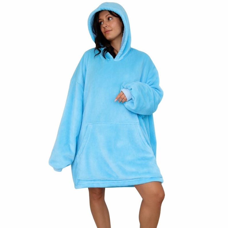 Light Blue Wearable Sherpa Blanket Hoodie Oversize For Kids & Adults | Olm Toys image 1