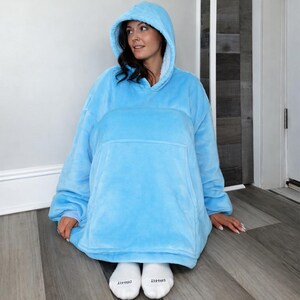 Light Blue Wearable Sherpa Blanket Hoodie Oversize For Kids & Adults | Olm Toys image 4