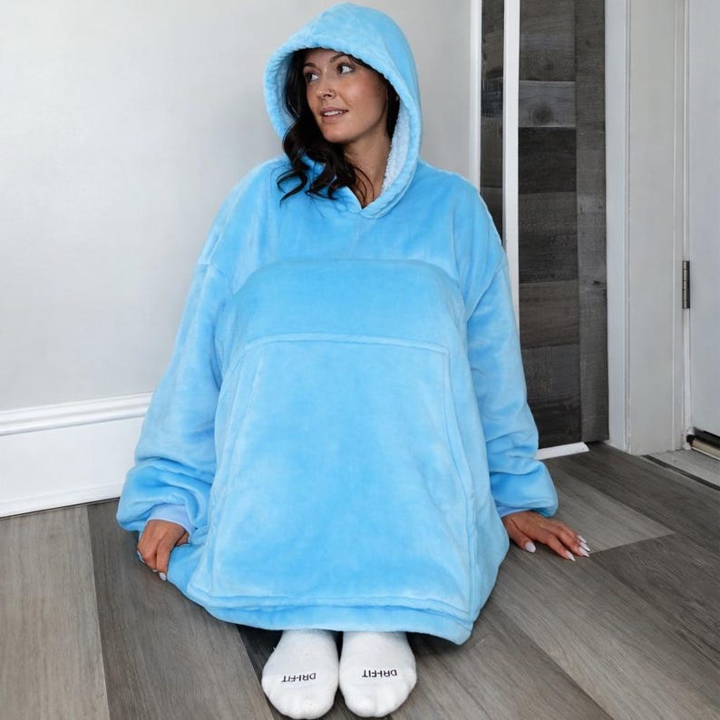 Light Blue Wearable Sherpa Blanket Hoodie Oversize For Kids & Adults | Olm Toys image 4