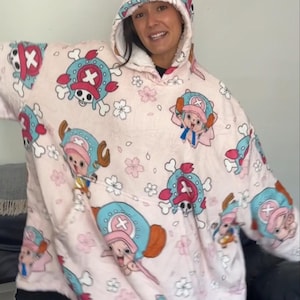 Anime Blanket Hoodie  oversize snuggle Sherpa  unisex adults and kids