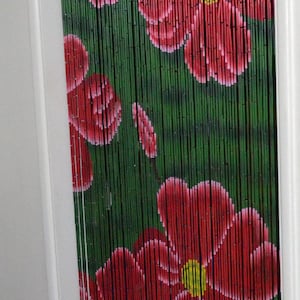 Bamboo Beaded Curtain for Doorways Hanging Room Divider Red Flowers
