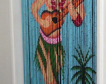 Bamboo Beaded Curtain with Ukulele Girl