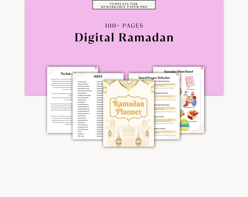 Organize your Ramadan with this interactive Ramadan Planner for reMarkable Paper Pro and reMarkable 3. This 70+ page hyperlinked Islamic journal is perfect for tracking fasting, managing meals, and reflecting spiritually.