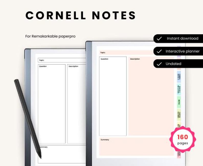 Digital Cornell Notes Planner Template for Remarkable Paper Pro ...