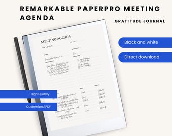 Meeting Agenda Template for ReMarkable Paper Pro | Digital Planner PDF for reMarkable 3 & Printable Agenda Notebook