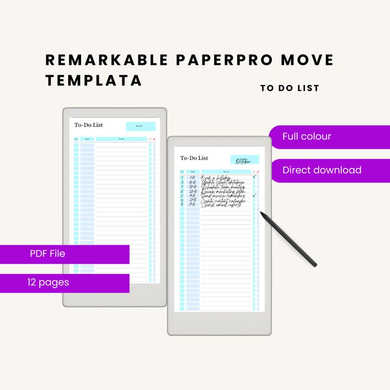 Remarkable Paper Pro Move To-do List Template | Task List for ...