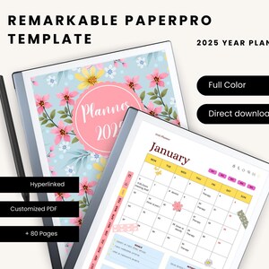 2025 Year Planner for reMarkable Paper Pro- Hyperlinked PDF Notebook Color | 2025 Year Planner | Monthly Planner | Digital Download