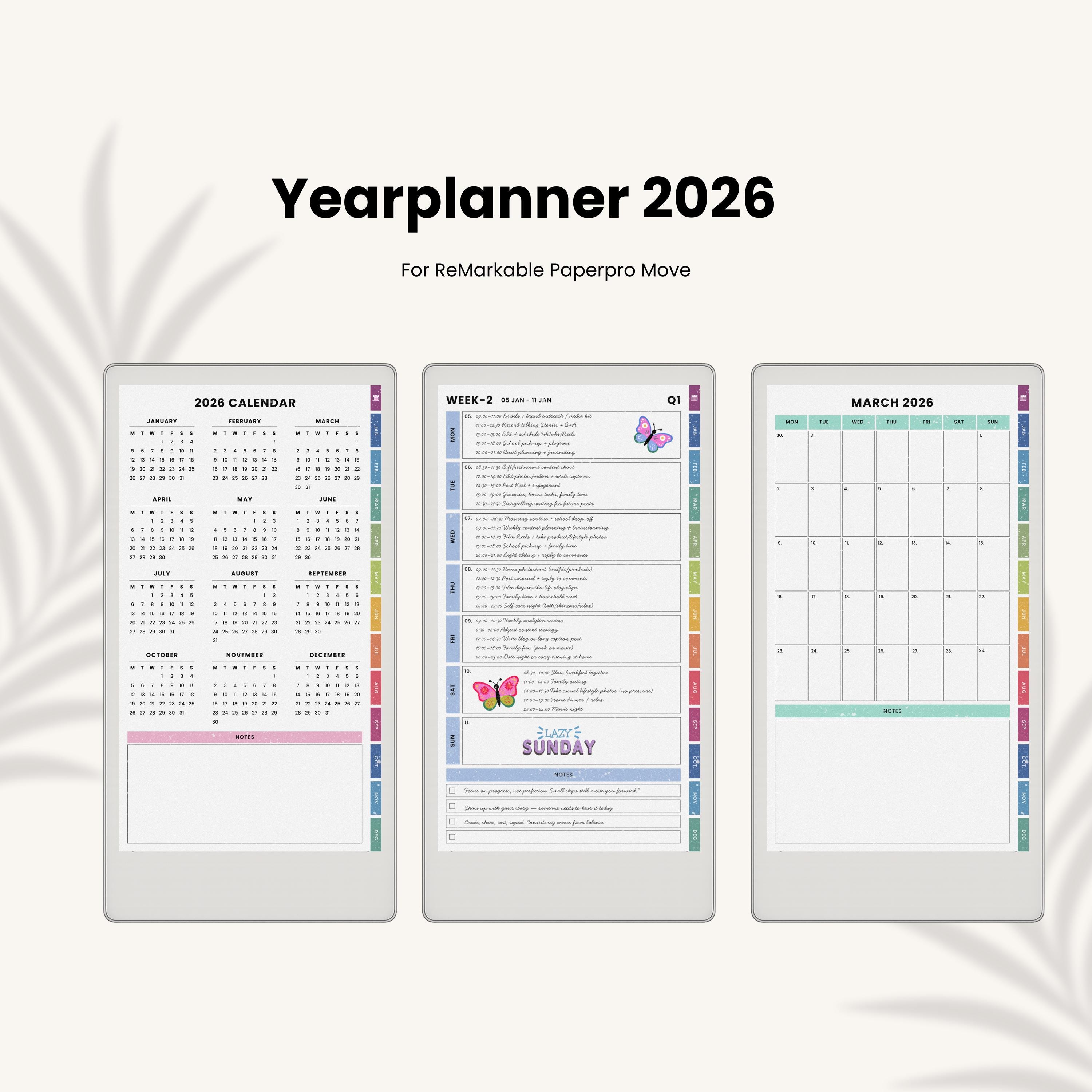 2026 Digital Planner Template for Remarkable Paper Pro Move ...