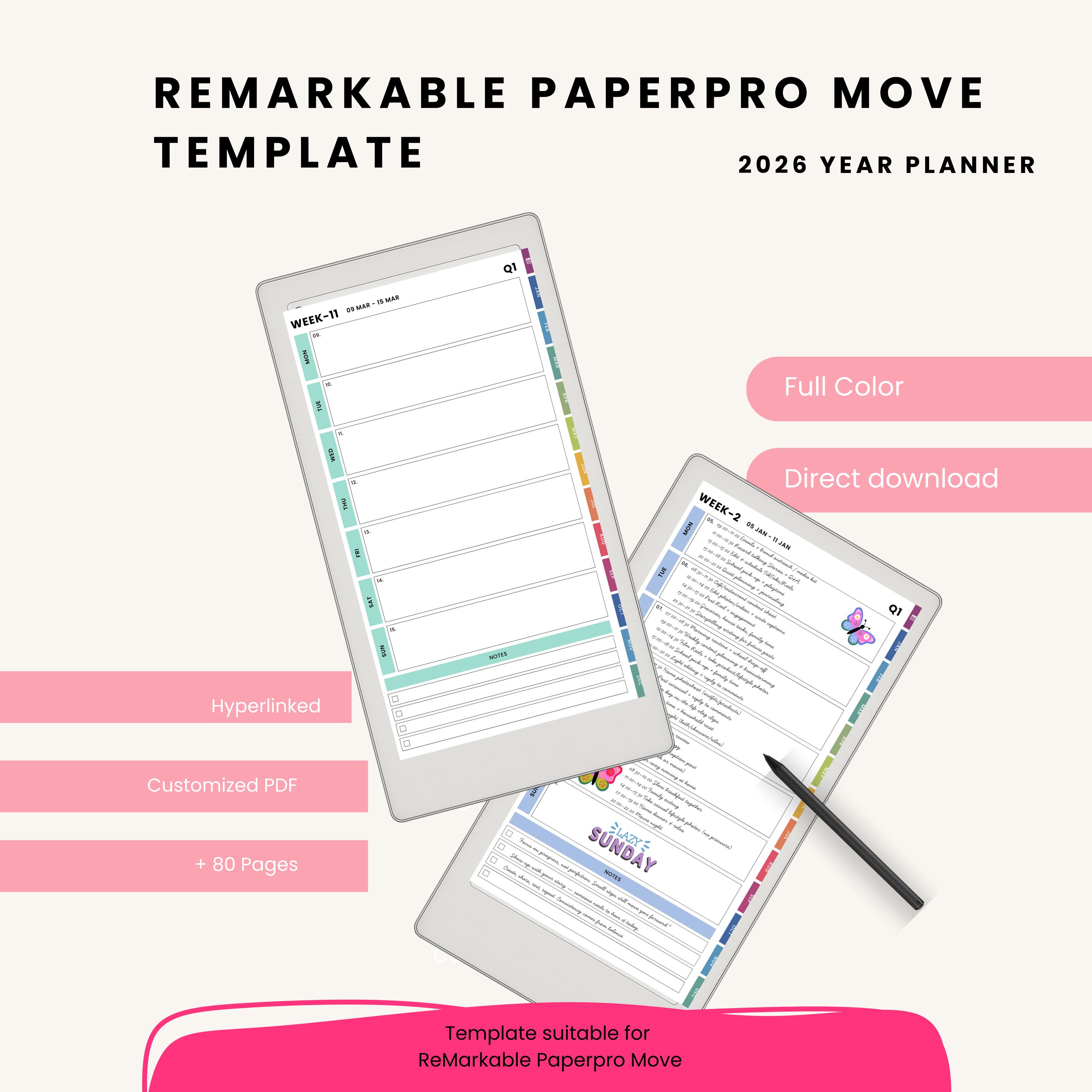 2026 Digital Planner Template for Remarkable Paper Pro Move ...