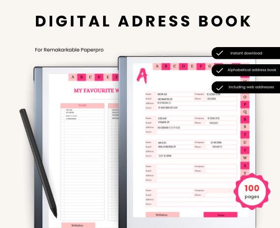 Digital Address Book Template for Remarkable Paper Pro - Hyperlinked ...