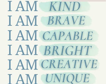 Printable Affirmation Poster, Teens and Kids, Therapy Office, Classroom, Calm Corner, Emotional Regulation, Confidence, Instant Download