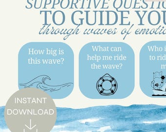Printable Emotional Support Poster, Teens and Kids, Regulation Questions, Therapy Office, Classroom, Calm Corner, Instant Download