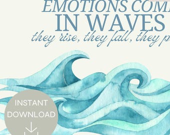 Printable Emotional Regulation Poster, Teens and Kids, Emotions Come in Waves, Therapy Office, Classroom, Calm Corner, Instant Download