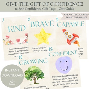 Etiquetas de regalo para niños que fomentan la confianza, regalo único para niños, etiquetas de regalo para fomentar la confianza, guía de regalos, descarga instantánea
