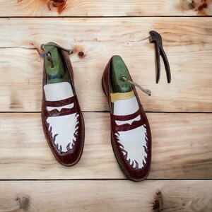 Handmade Leather Bespoke Loafer Men Brown & White Moccasin Slip On Shoes, Office Shoes, Wedding Shoes, Party Shoes