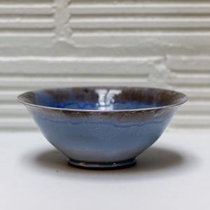 Handmade Ceramic Bowl in Blue and White Glaze – Wheel Thrown Stoneware Decorative Bowl