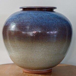 Handmade Ceramic Vase – Gradient Blue and Brown Glazed Pottery, Rustic Home Decor, Wheel Thrown Art Vase, Unique Gift