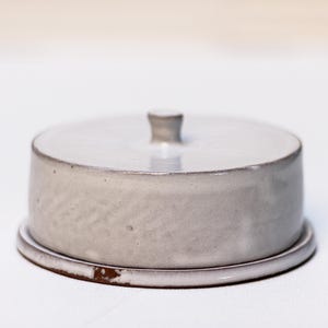 White Stoneware Butter Dish, Handmade two piece butter container, Pottery cheese dish