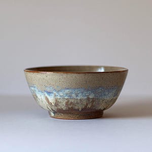 Beige and Blue Stoneware Bowl – Handmade Ceramic Dish, Rustic Pottery Decor