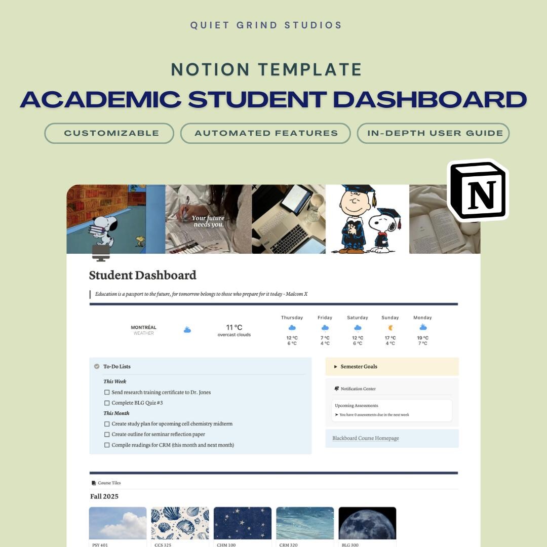 Academic Student Dashboard Notion Template | Notion Dashboard for ...