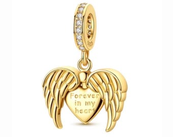 18k Gold Plated Forever In My Heart Charm fits on Pandora | s925 Sterling Silver Family Charm, Gold Charms for Women Gift