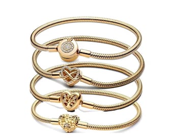 Gold Charm Bracelet Fits Pandora Charms , Bracelet Charms, Clips, Dangles | s925 Sterling Silver | Authentic Sterling Silver Bracelet