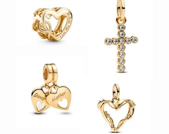 18k Gold Plated Family Charms fits on Pandora | s925 Sterling Silver Mother & Daughter Charm, Gold Charms for Women Gift, Golden Charm