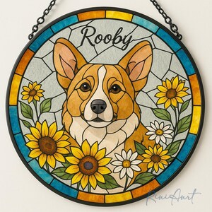 Personalized Pet Portrait Stained Glass Suncatcher, Custom Dog Portrait from Photo, Dog Portrait Art Suncatcher, Stained Glass Dog Memorial