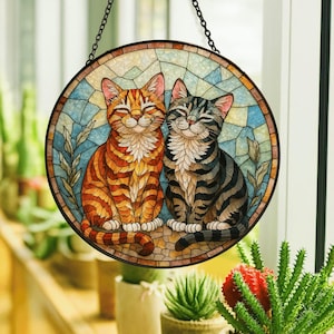 Stained Glass Cat Suncatcher,Window Hanging Decor for Cat Lovers,Handmade Feline Gift,Cute Pet Art for Home or Garden Window,Decorative Gift