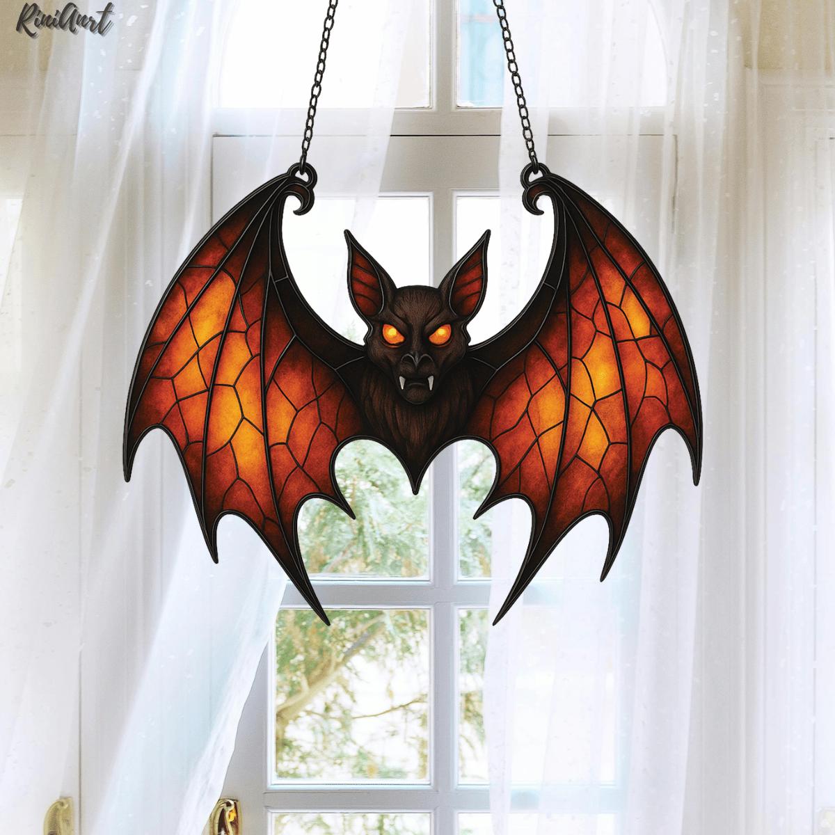 Halloween Bat Suncatcher, Stained Glass Bat Window Hanging, Spooky ...