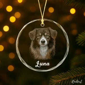 Personalized Pet Glass Ornament Engraved - Custom Crystal Ornament with Dog or Cat Photo - Etched Pet Memorial Keepsake - Pet Lover Gift