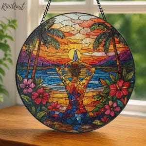 Namaste Yoga Suncatcher,Zen Meditation Window Hanging,Yoga Lover Gift,Spiritual Energy Healing Decor,Yoga Glass Sun Catcher, Home Decor Gift