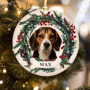 Personalized Pet Ornament,Custom Dog or Cat Christmas Keepsake,Pet Memorial Photo Ornament,Pet Portrait with Name,Holiday Gift for Pet Lover