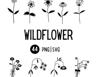 44 Minimalist Wildflower Line Art, SVG PNG Clipart (Digital Download)