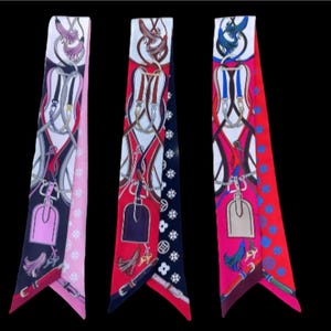 New Silk Feel Skinny Scarf - Halstuch, Pferdeschwanz, Handtasche, Haarband, Taschengriffschutz und Dekoration.
