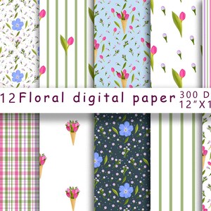 Bright Floral Patterns, Floral Digital Paper, Flower Background, Scrapbooking Paper, Junk Journal, Digital Download