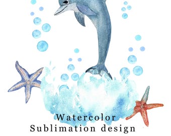 Summer Sublimation Design-Print Ready Graphics For Kids Clothing-T-Shirts-Dolphin-High Resolution-Digital Download Png Jpg