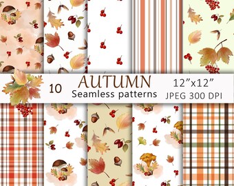 Watercolor Autumn Leaves Pattern: Seamless Digital Paper (JPEG Download)