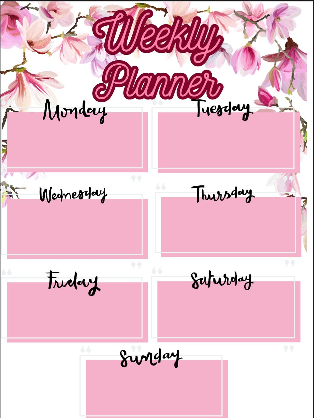 Pink Floral Weekly Planner - Etsy