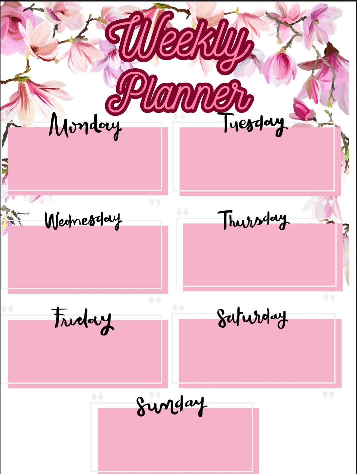 Pink Floral Weekly Planner - Etsy