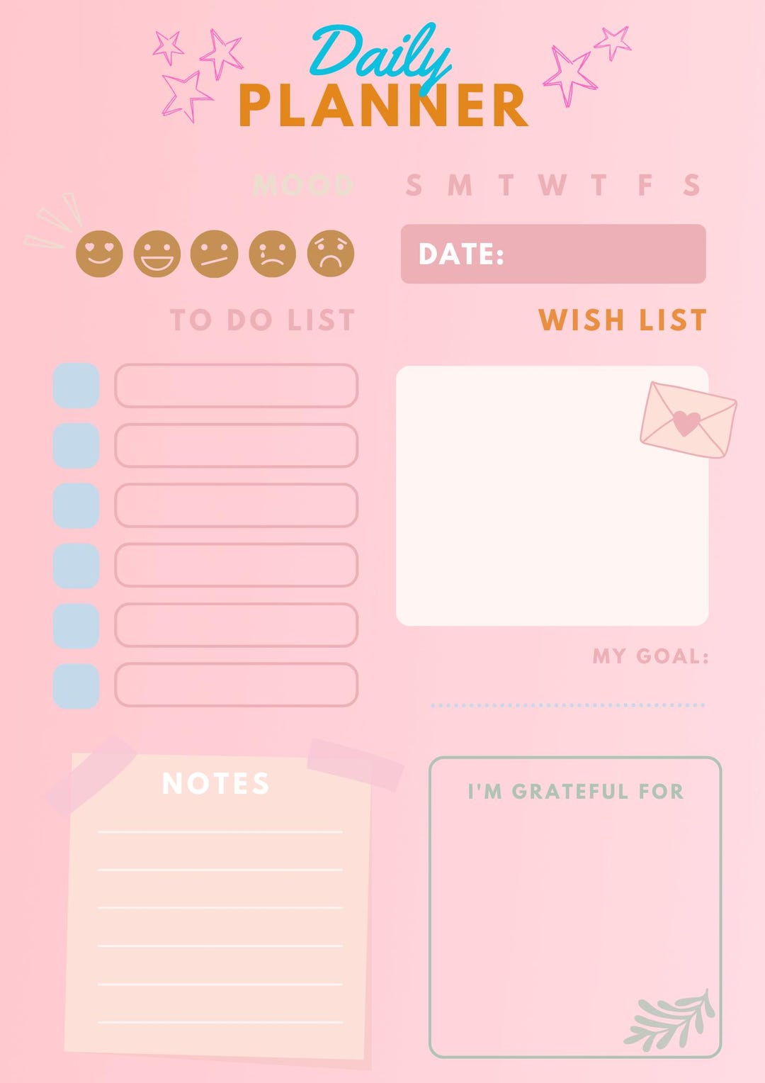 Daily Planner: Printable Pink Organizer (digital Download) - Etsy