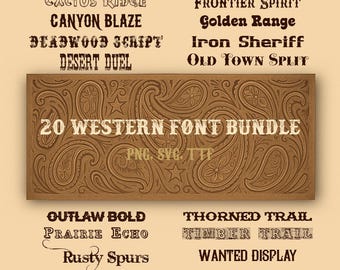 20 Western Fonts Bundle | Rustic Cowboy Font Pack | Wild West, Rodeo, Vintage Western Typography for Cricut & Branding