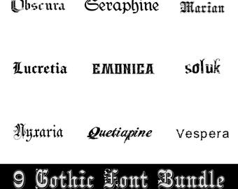 9 Gothic Font Bundle TTF, SVG, PNG - Letters and Numbers, English Fonts, Cricut Fonts, Canva Fonts, Old English Font