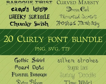 20 Curly Fonts Bundle | Cute Script Fonts | Swirly Handwritten Font Pack for Cricut, Procreate, Logo & Craft Design