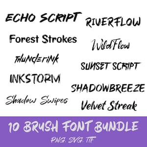 Paquete de 10 fuentes de pincel PNG/SVG/TTF, letras y números pintados a mano, fuentes de escritura artística, fuentes Cricut, fuentes Canva, fuentes de pinceladas llamativas