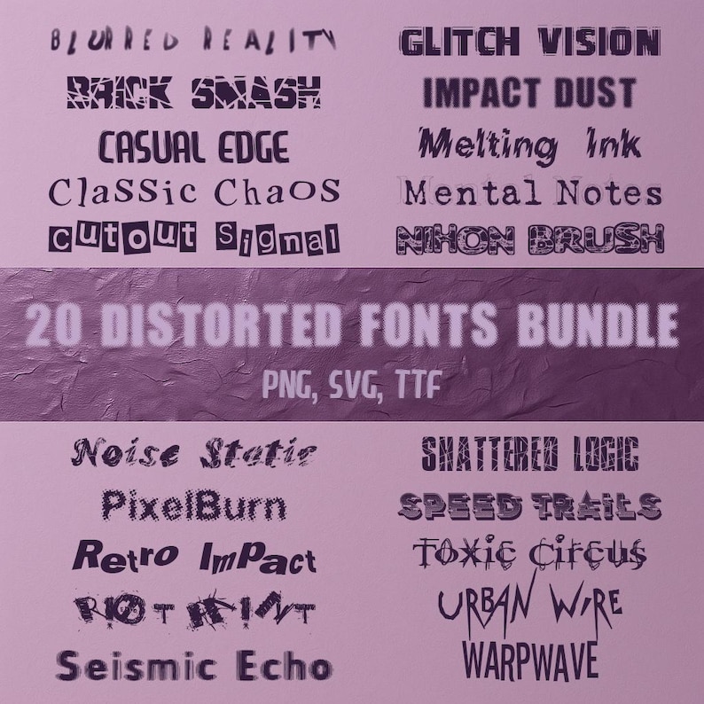 20 Distorted Fonts Bundle | Glitch Grunge Horror Fonts | PNG SVG TTF ...