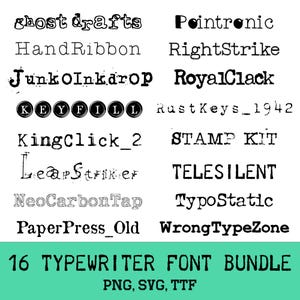 16 Typewriter Font Bundle PNG/SVG/TTF – Vintage Type Fonts, Retro Writer Style, Grunge Type Keys, Old Paper Aesthetic – Cricut & Canva Ready