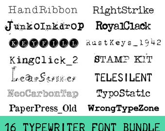 16 Typewriter Font Bundle PNG/SVG/TTF – Vintage Type Fonts, Retro Writer Style, Grunge Type Keys, Old Paper Aesthetic – Cricut & Canva Ready