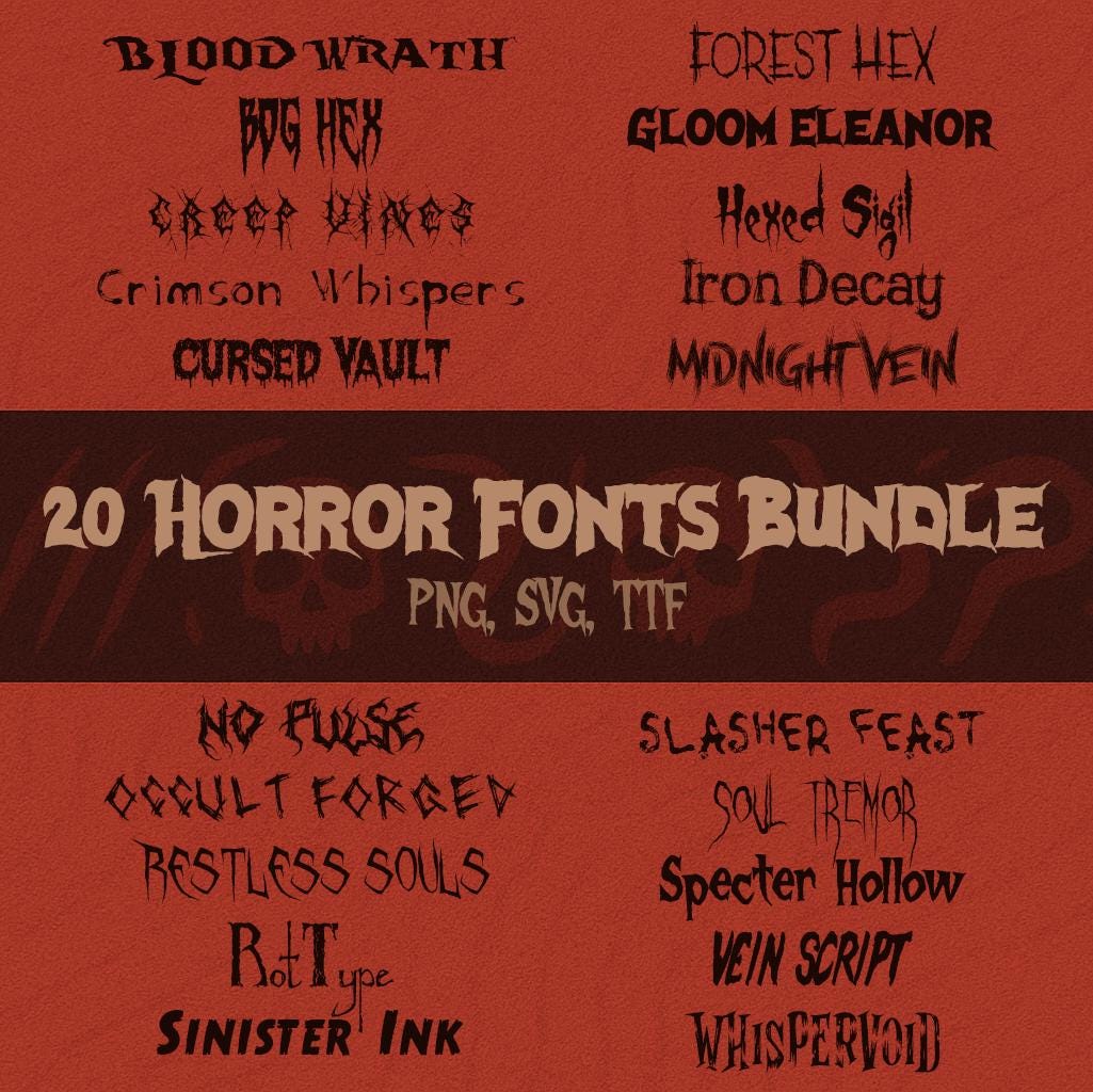 20 Horror Fonts Bundle | Scary, Creepy, Gothic, Halloween, Spooky ...