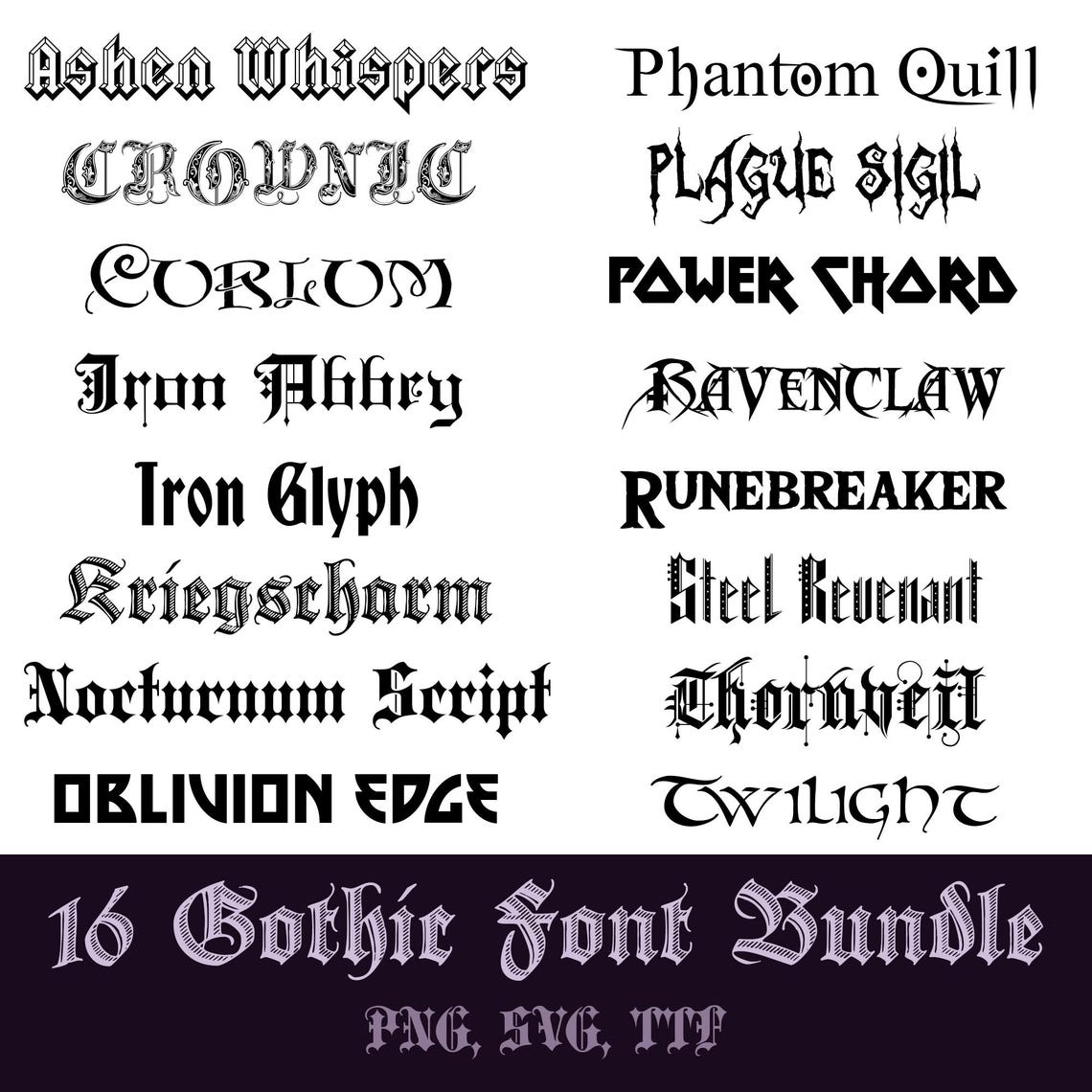 Gothich Lettering 16 Gothic Fonts Bundle – Blackletter, Medieval, Tattoo, Vintage | PNG ...
